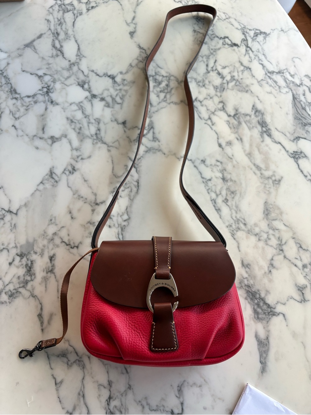 NWOT Dooney & Bourke Derby Florentine Small Crossbody Flap bag red and brown
